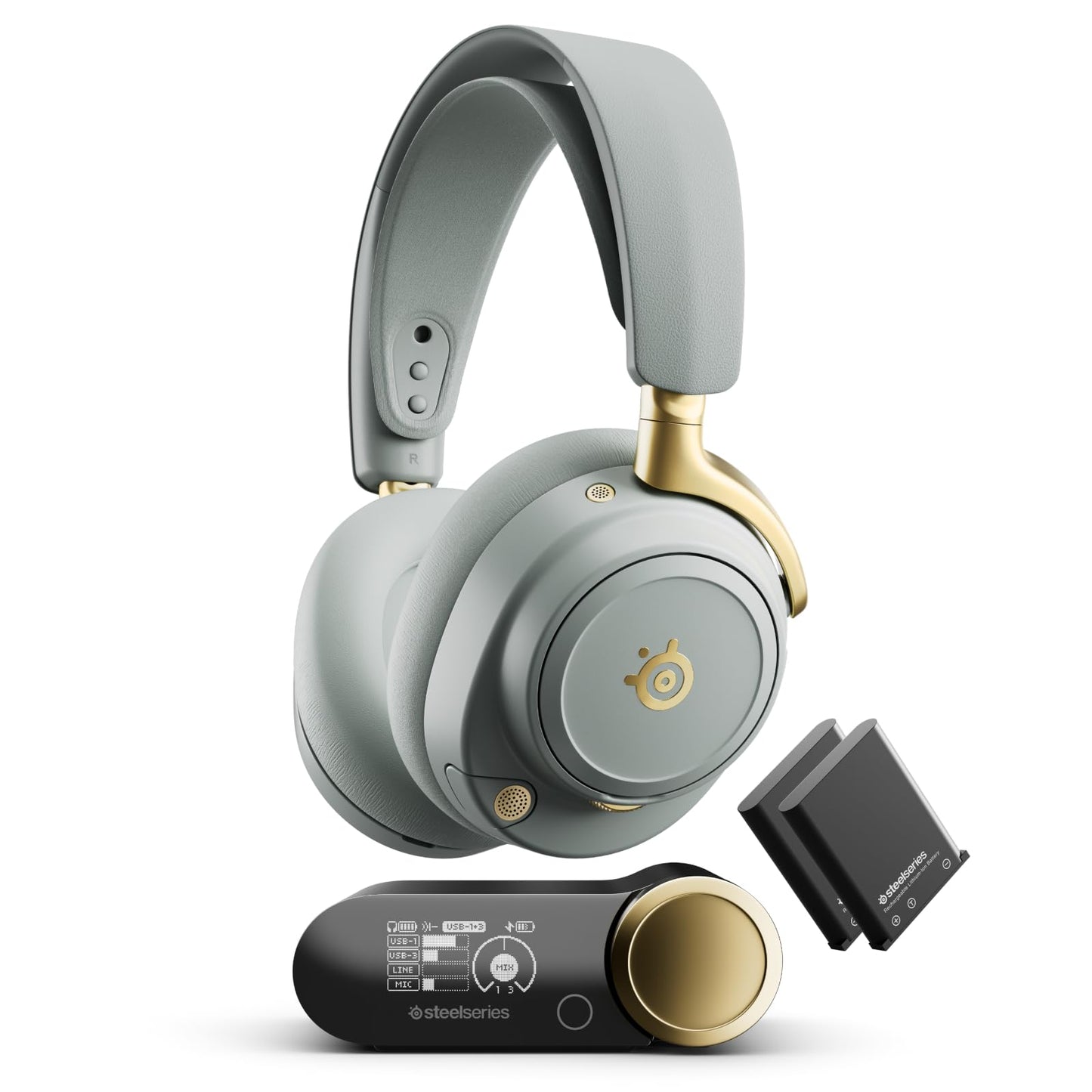 Bezvadu spēļu austiņas SteelSeries Arctis Nova Elite – Hi-Res, 96 kHz/24 Bit, oglekļa šķiedras skaļruņi, ANC, AI trokšņu slāpēšana, lietotne, 2,4 GHz + BT, Multi-Source-Mix, OmniPlay PC+PS+Xbox