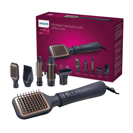 Philips AirStyler sērija 5000 – matu veidotājs ar 5 stila uzgaļiem (modelis BHA530/00) dziļi zils