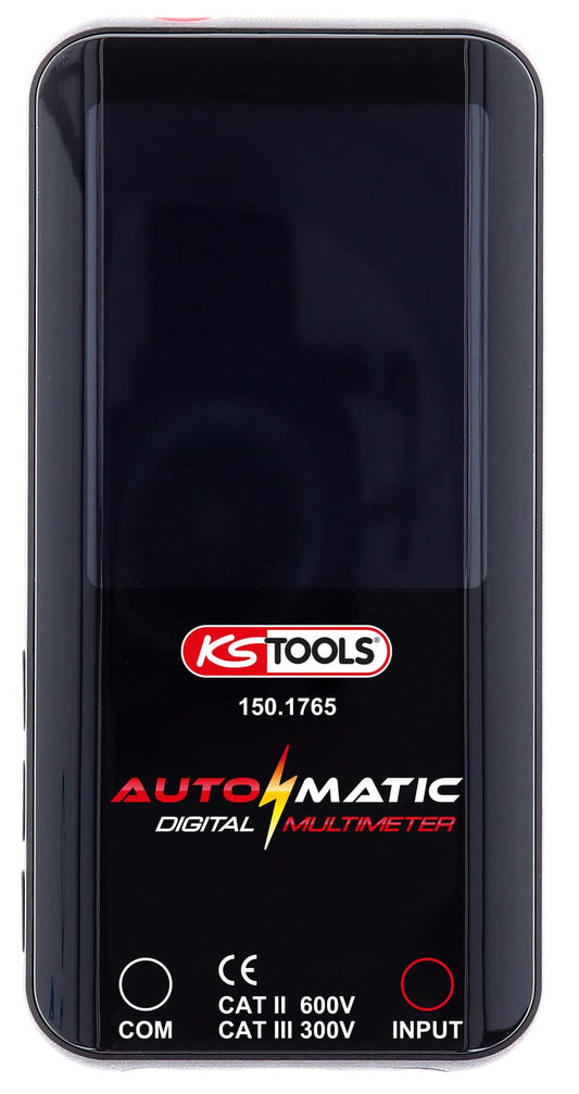 Automātiskais digitālais multimetrs KS Tools 150.1765 ar pārbaudes uzgaļiem, sarkans-melns