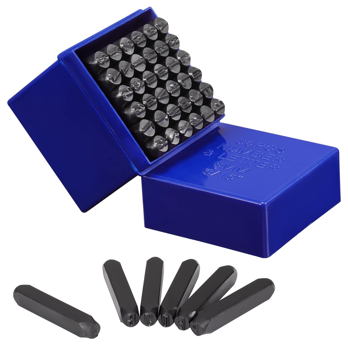 Metāla burtu un ciparu spiedņu komplekts Coolty 36 gab. 8mm A-Z un 0-9 – metālam, plastmasai, kokam, ādai, DIY un rotu izgatavošanai