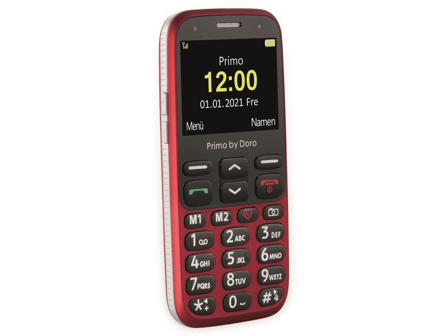 Primo 368 by Doro GSM mobilais tālrunis ar lielu krāsu displeju, kritiena sensors, lukturītis, FM radio, kalendārs, komplektā galda uzlādes stacija, 360086, sarkans