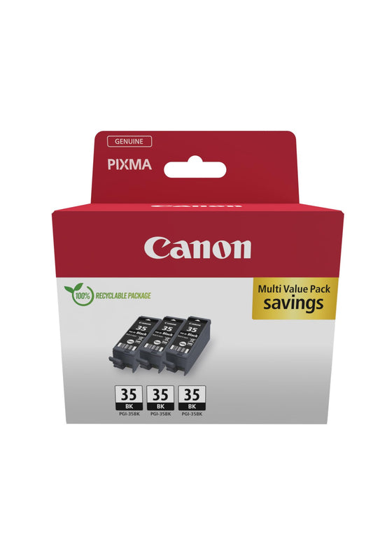 Canon oriģināltinte PGI-35 - trīskāršais komplekts, 3 tintes kasetnes, 3X melna, augstas kvalitātes drukāšanai.
