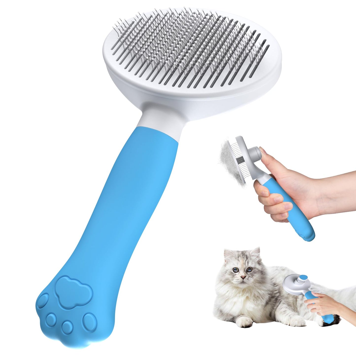 Kaķu un suņu suka Zivacate, ergonomisks rokturis un tīrīšana ar vienu klikšķi, īsspalvainiem un garspalvainiem suņiem, kaķiem, trušiem, apakšspalvas suka (zils ezers)