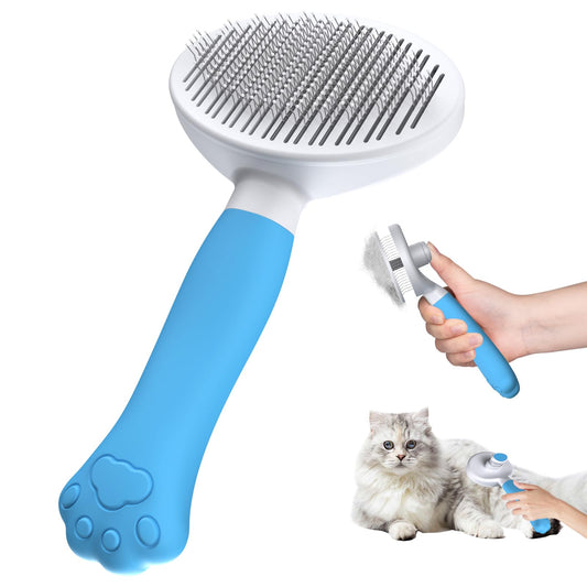 Kaķu un suņu suka Zivacate, ergonomisks rokturis un tīrīšana ar vienu klikšķi, īsspalvainiem un garspalvainiem suņiem, kaķiem, trušiem, apakšspalvas suka (zils ezers)