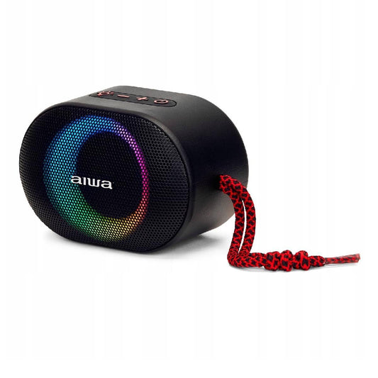 Aiwa BST-330RD kompaktais Bluetooth skaļrunis, izturīgs, jaudīgs, ar Hyperbass tehnoloģiju, 10 W jauda, RGB apgaismojums, kartes lasītājs, ūdensizturīgs Krāsa: melna un sarkana