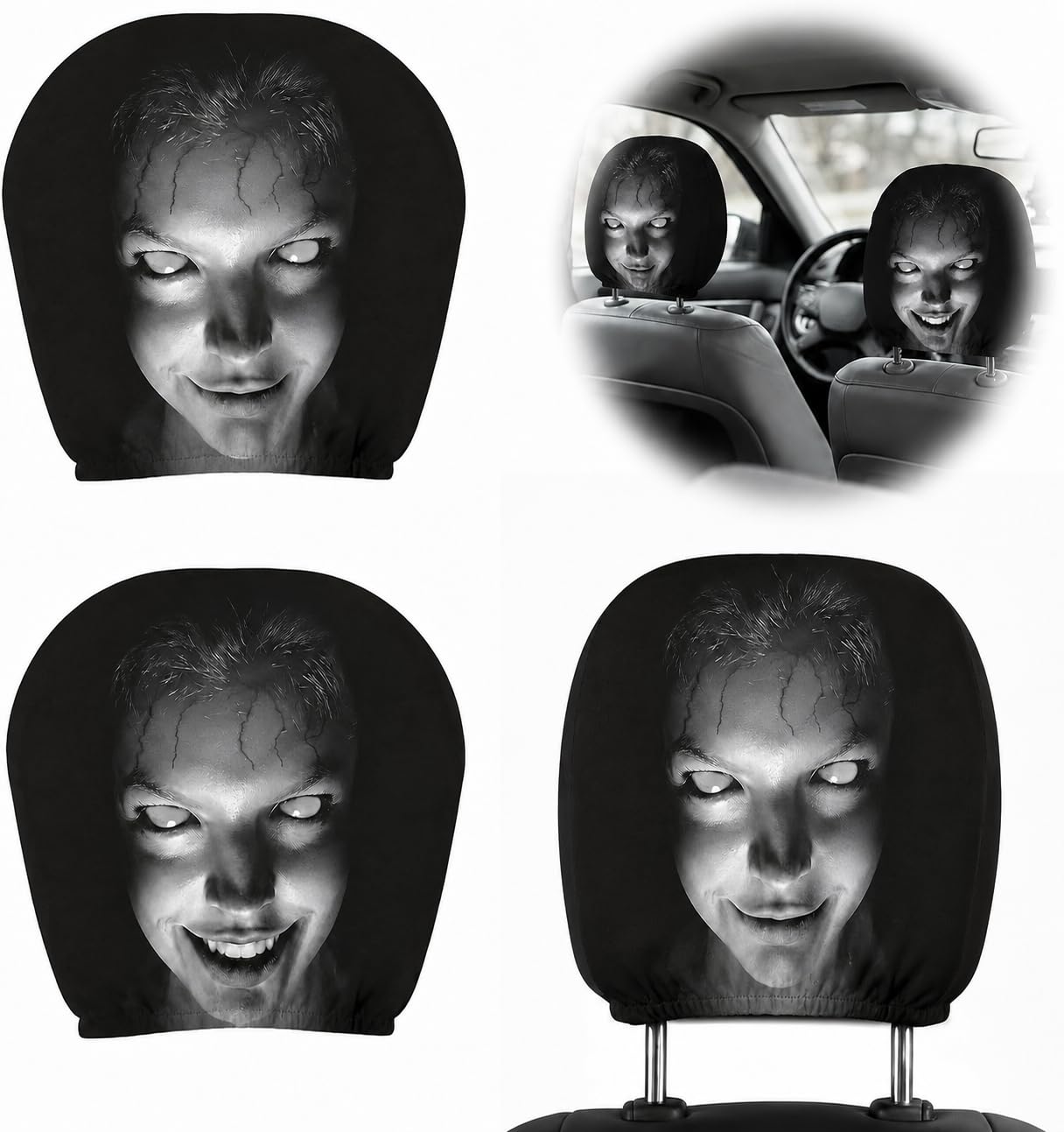 Ghost Face galvas balstu pārvalki automašīnai, 2 gab., Helovīna dizains