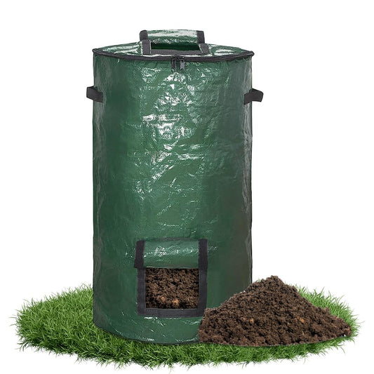 Kompostētājs mizikuu Stand up, 120L, ātrais kompostētājs ar vāku un komposta izņemšanas lūku, dārza kompostētājs, plastmasas konteiners, komposta maiss, lapu maiss, dārza atkritumu maiss, termokompostētājs