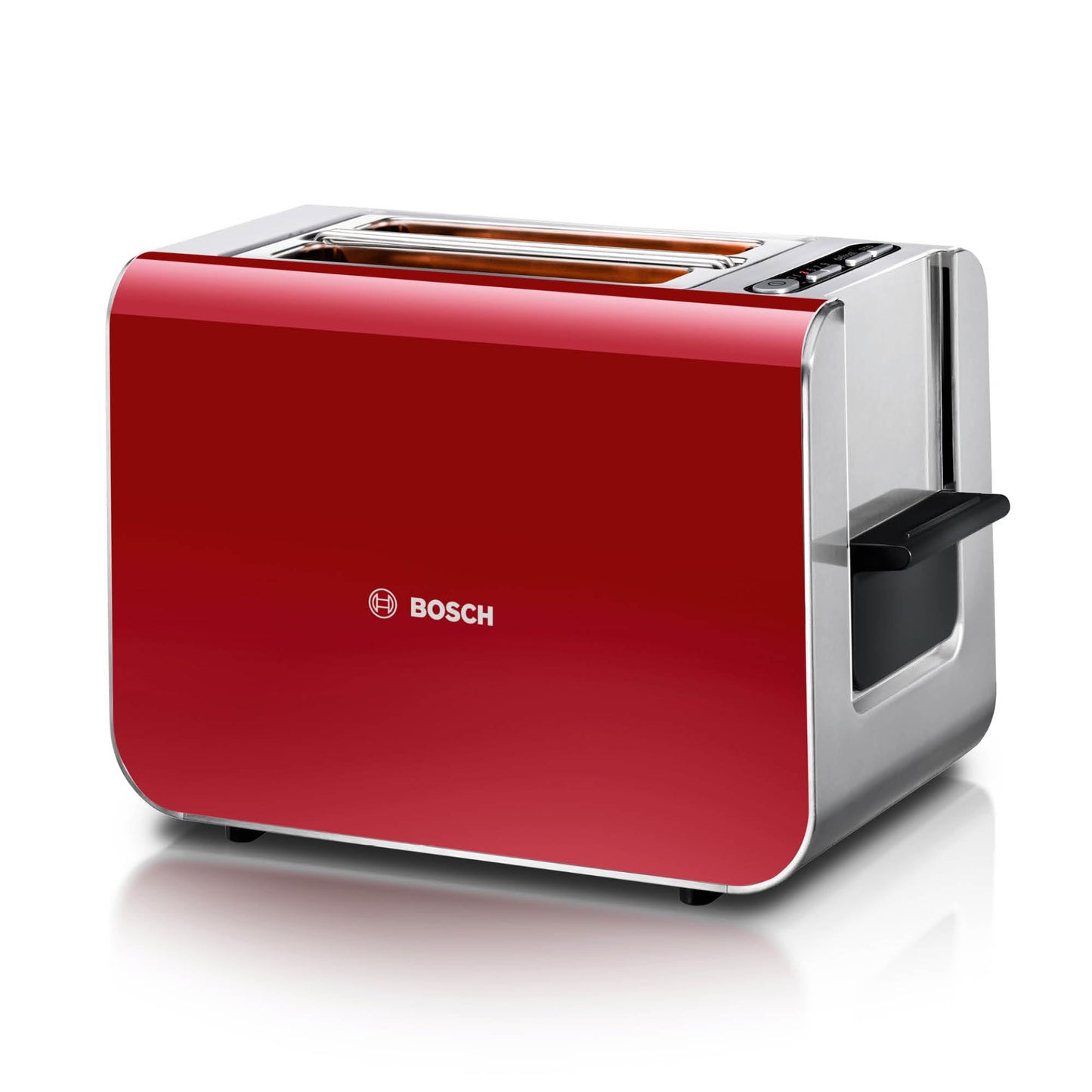 Bosch tosteris Styline TAT8614N, integrēts maizīšu turētājs, pacelšanas funkcija, atkausēšanas funkcija, automātiskā izslēgšanās, maizes centrēšana, 800 W, nerūsējošais tērauds/sarkans