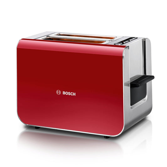 Bosch tosteris Styline TAT8614N, integrēts maizīšu turētājs, pacelšanas funkcija, atkausēšanas funkcija, automātiskā izslēgšanās, maizes centrēšana, 800 W, nerūsējošais tērauds/sarkans