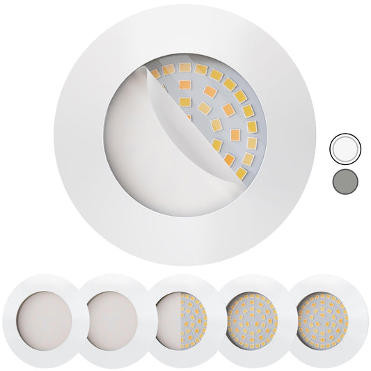 LED iebūvējami gaismekļi Scandinavian home 6er Set dimmējami WarmDim 230V 5,8W silti balta 60mm - 70mm vannas istabai CRI 90 580lm 3100K 68mm balti matēti ar piena stiklu LED spots plāns
