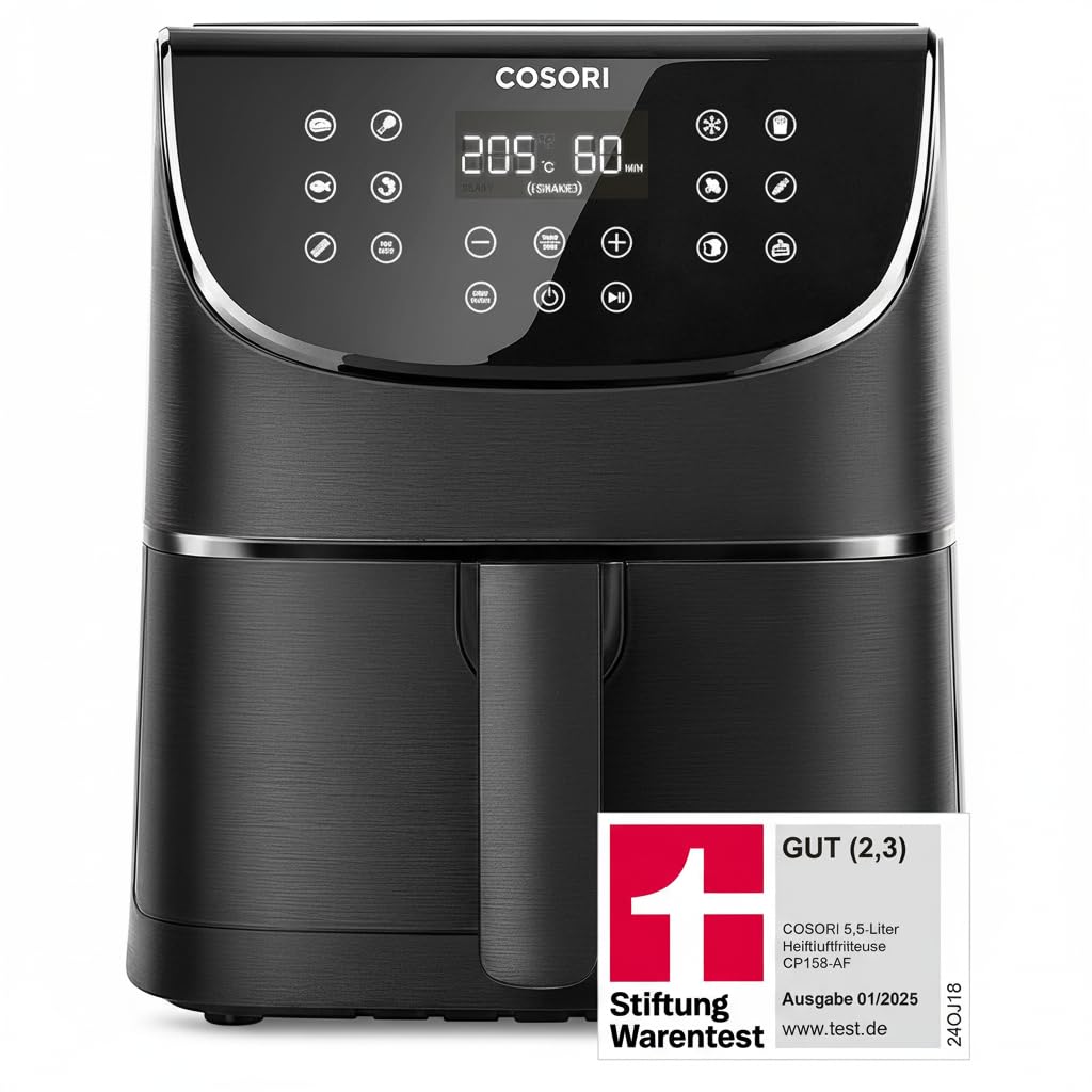 COSORI Heißluftfritteuse Airfryer, 11-in-1 Air Fryer XXL 5,5L, Friteuse Heissluftfritteuse ar Shake-Reminder, 100 receptes, 55 procenti enerģijas taupīšana, trauku mazgājamā grozi, 2-4 personas