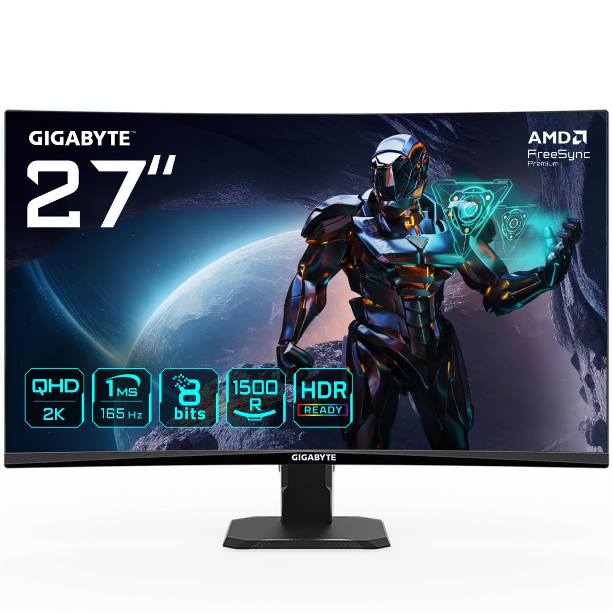 GIGABYTE GS27QC 27" QHD spēļu monitors - 2560x1440, 1500R, 165Hz, 1ms, FreeSync Premium, HDR, HDMI 2.0, DisplayPort 1.4