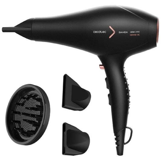 Cecotec 04205 Bamba IoniCare 5350 PowerShine Fire matu žāvētājs, 2600 W, aukstā gaisa funkcija, dažādi žāvētāja līmeņi, uzgaļi un apjoma uzgalis, melns