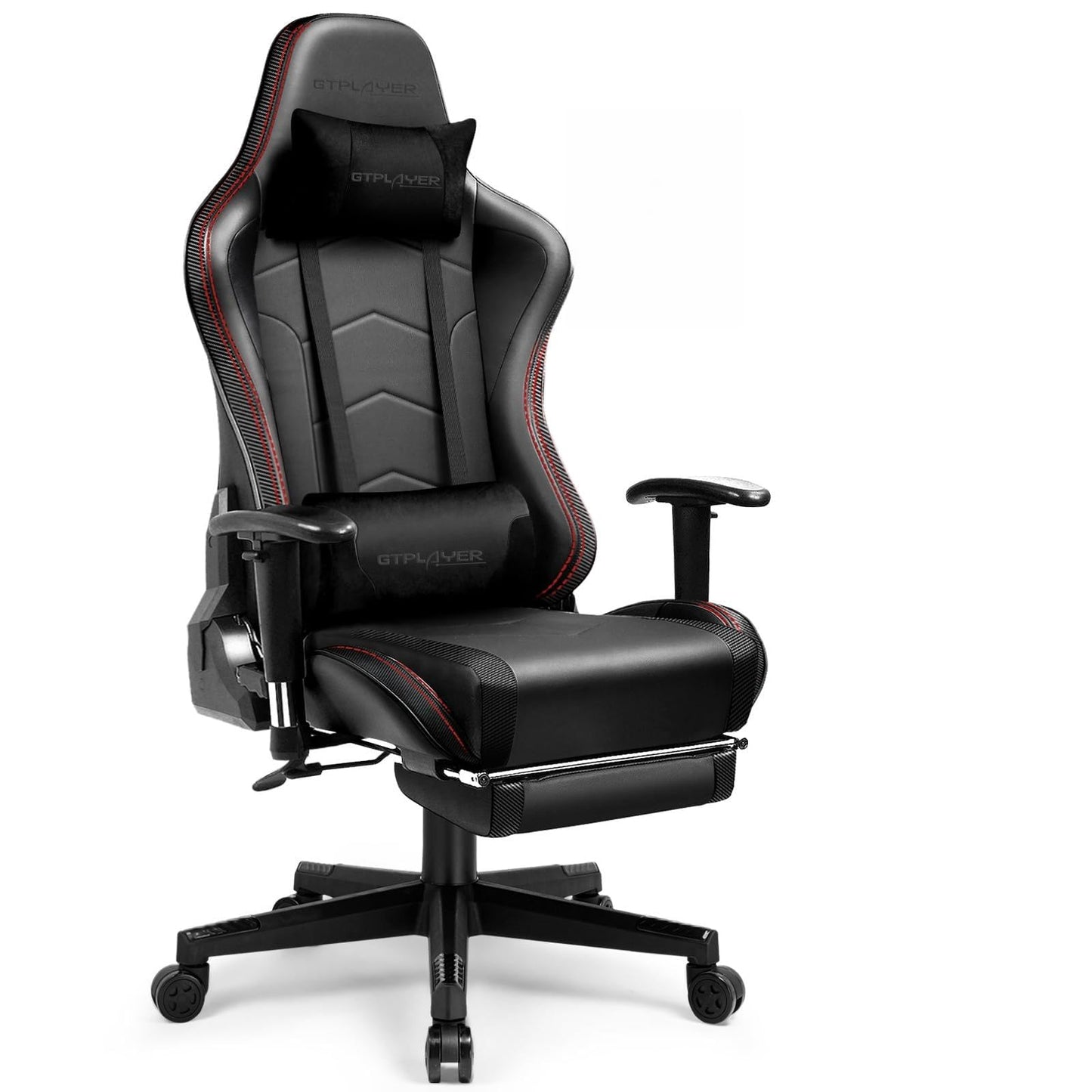 Gaming krēsls GTPLAYER ar kāju balstu, Bluetooth skaļruņiem, ergonomisks biroja krēsls, datora krēsls, rakstāmgalda krēsls, PC krēsls ar regulējamu atzveltni, 200 kg nestspēja, melns