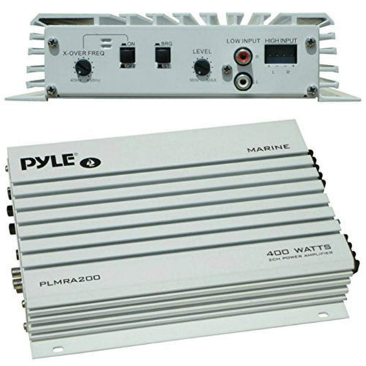 Jūras pastiprinātājs Pyle PLMRA200, 200 W RMS, 400 W max, 2 kanāli, ūdensizturīgs laivām un marinai