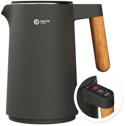 BALTER ūdens vārītājs - 1.5L, 2200W, temperatūras iestatījums 45°C-100°C, bezvadu, dubultsienu, kluss, bez BPA.