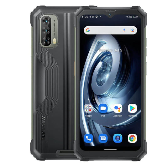 Blackview BV7100 - 6GB RAM, 128GB storage, rugged design, long battery life, ideal for outdoor use.