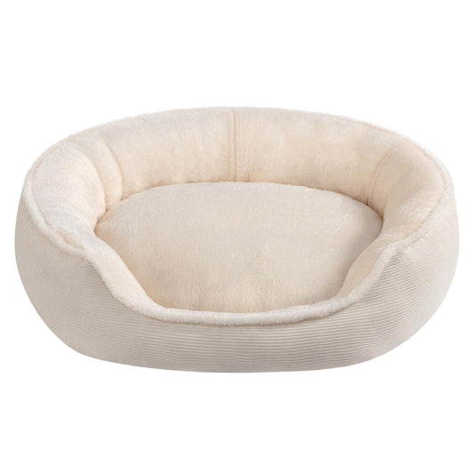 Kaķu gulta Hollypet, maza suņu gulta, apaļš mājdzīvnieku guļvieta kaķiem un kucēniem, mīksts un elpojošs guļamspilvens, Beige(55 * 50 * 15cm)