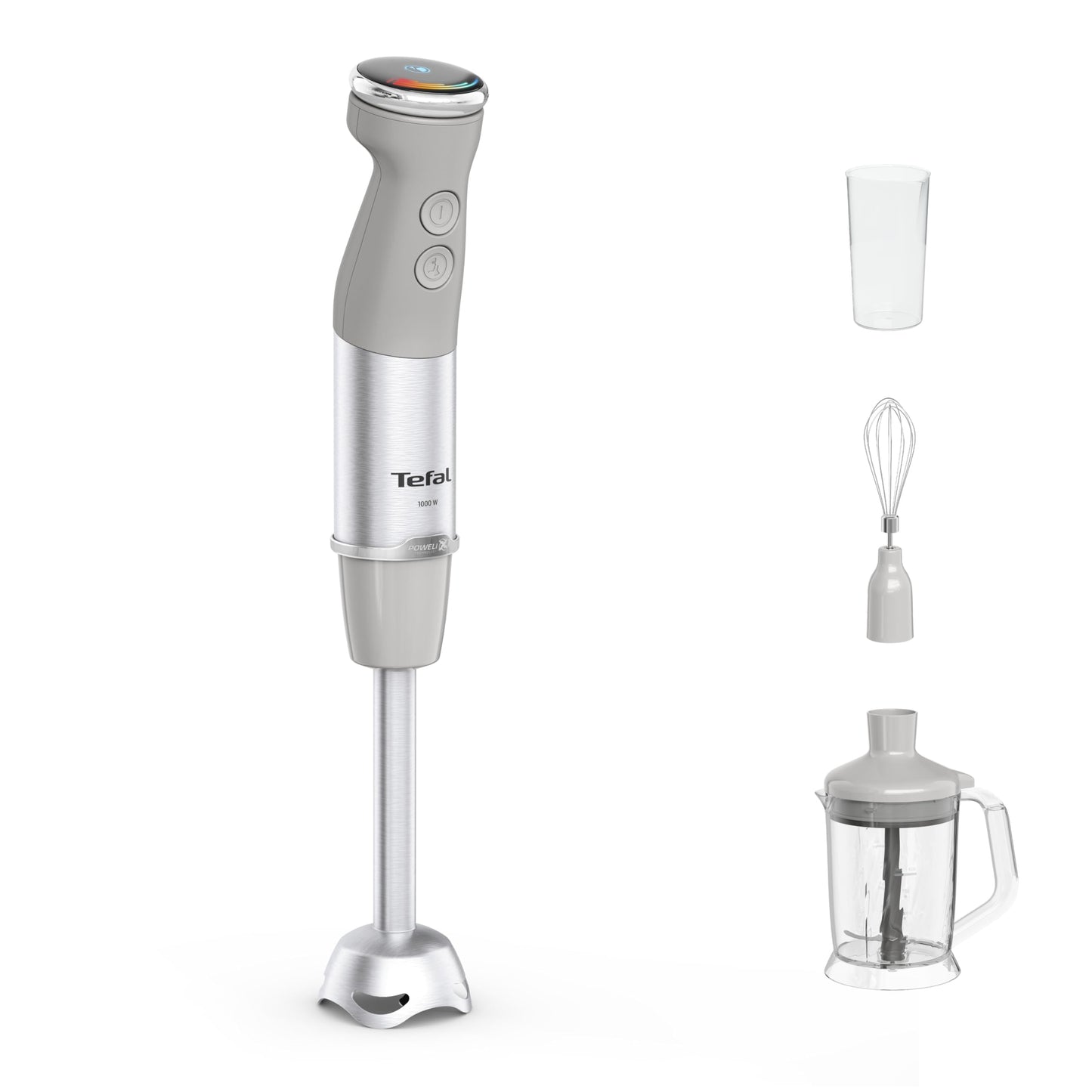 Tefal Quickchef+ 3-in-1 XL rokas mikseris/mazgātājs/putotājs, 1000 W, intuitīva ātruma regulēšana, turbo poga, Powelix asmeņu tehnoloģija, nerūsējošais tērauds, pelēks, HB67MB30