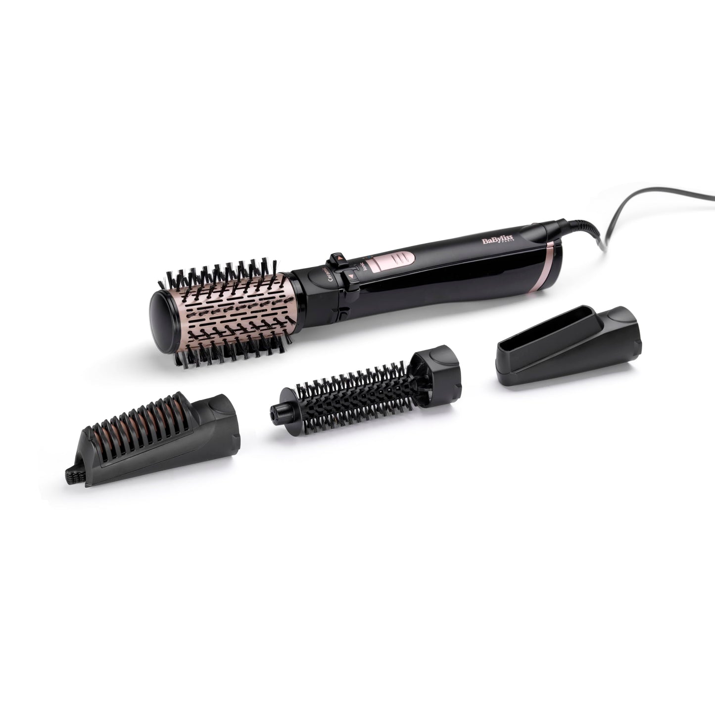 BaByliss Sausāšana, Iztaisnošana un Stils - Rotējoša siltā gaisa birste, 1000W jonu matu stilizētājs ar 4 uzgaļiem žāvēšanai, iztaisnošanai, apjoma radīšanai, melna, AS200E