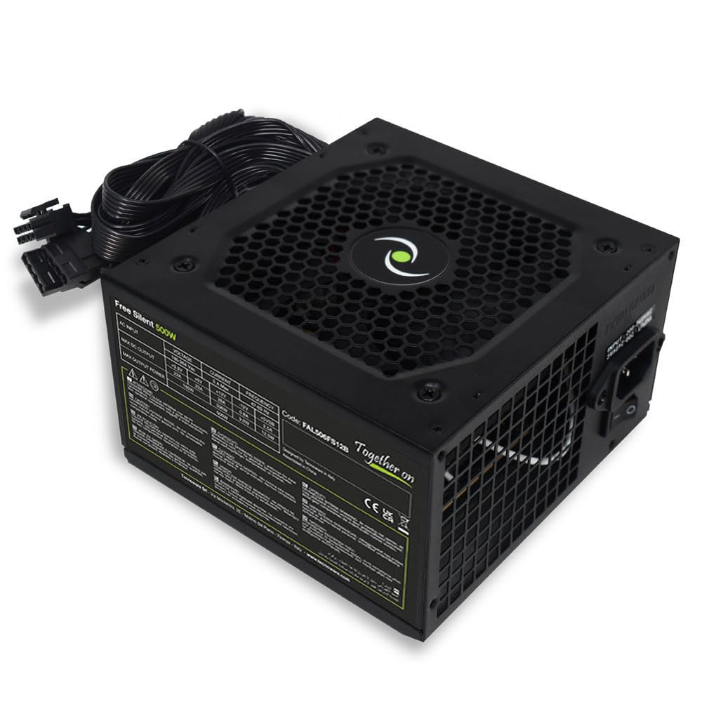 Tecnoware Power Systems - ATX 500W PSU, quiet 12cm fan, surge protection, 2x SATA, 1x 24-pin, 1x 12V 4+4-pin, black.