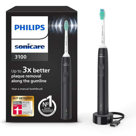 Philips Sonicare 3100 elektriskā zobu birste, ultraskaņas zobu birste, spiediena kontrole un taimeris, melna, HX3671/14