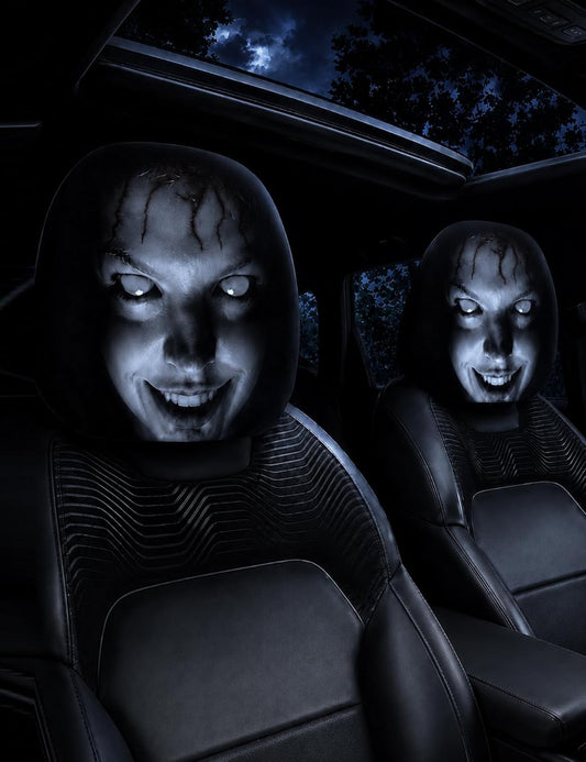VIEWLEAF Ghost Face galvas balstu pārvalki, 2 gab., Helovīna auto sēdekļu pārvalki ar biedējošu sejas dizainu, elastīgi universāli galvas balstu aizsargi, mazgājami un elastīgi (#K)