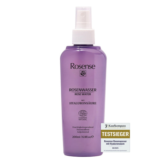 Rožūdens sprejs 200ml ar hialuronskābi sejai, toniks un sejas migla – Rosense ECOCERT dabīgā kosmētika, vegānisks, dermatoloģiski apstiprināts, bez pievienota alkohola, visiem ādas tipiem