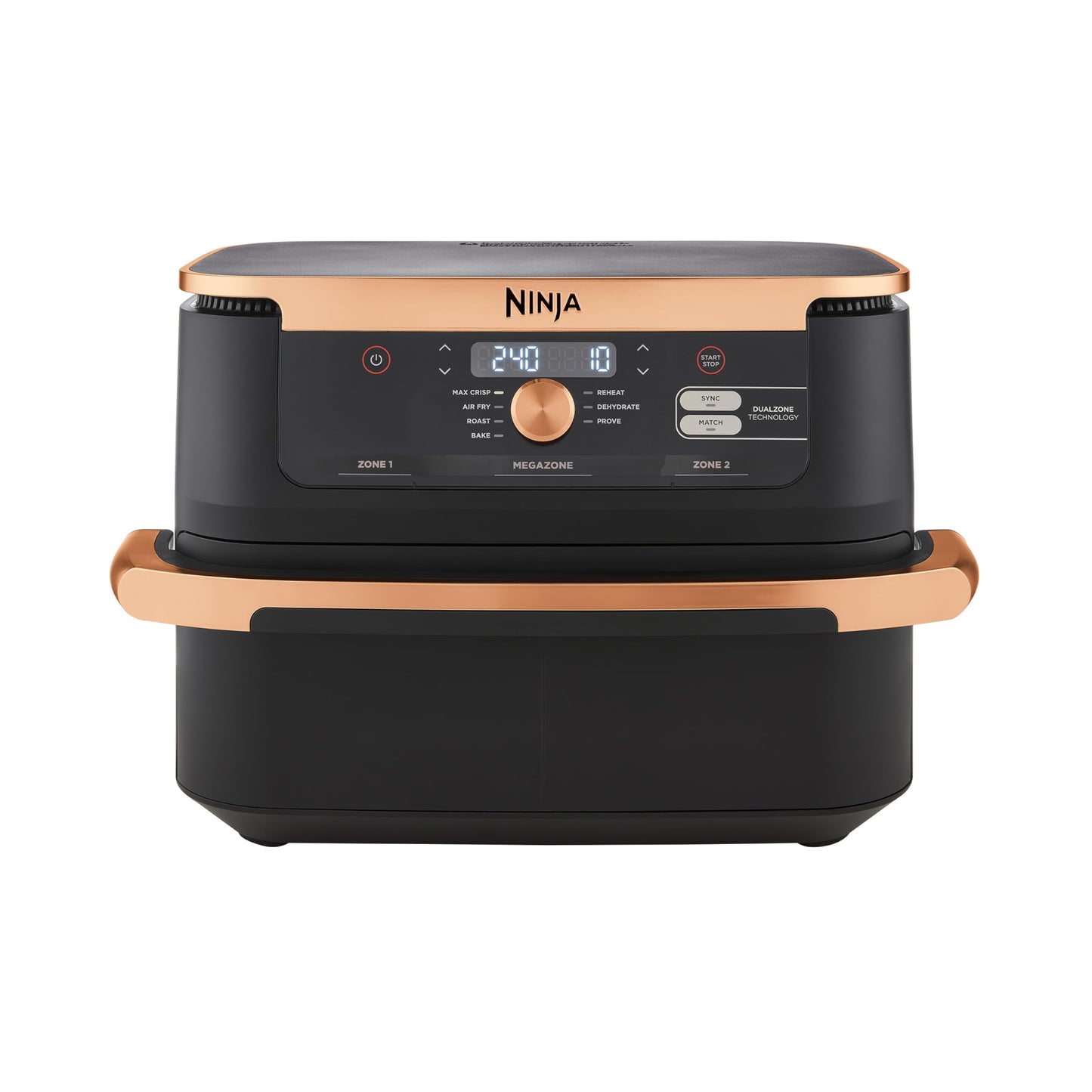 Ninja Foodi FlexDrawer Dual Zone Airfryer - 10.4L, removable divider, non-stick, dishwasher-safe, 7-in-1, black and copper.