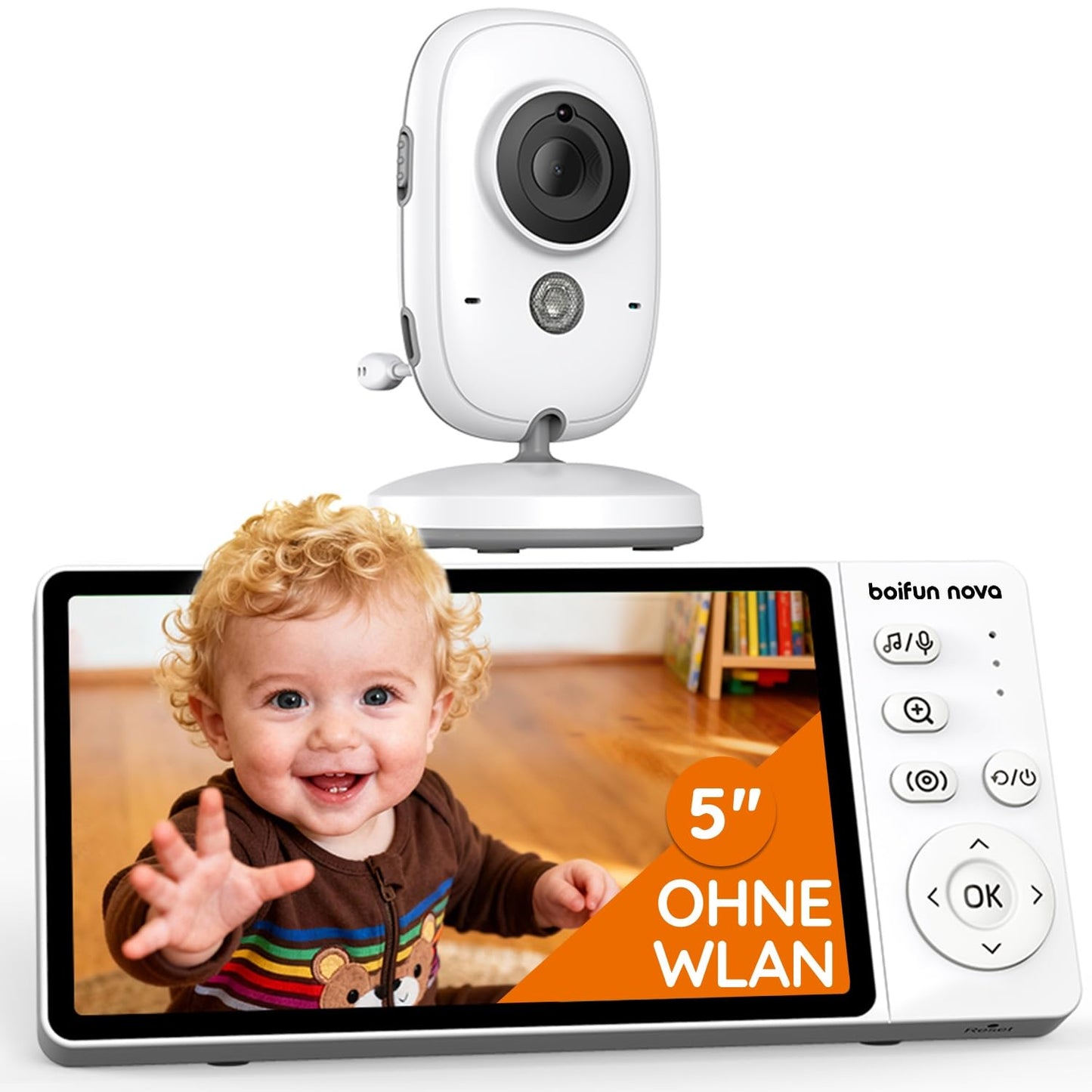 Babyphone ar kameru boifun nova 2026 5" bez Wi-Fi, 1080P IPS baby monitors