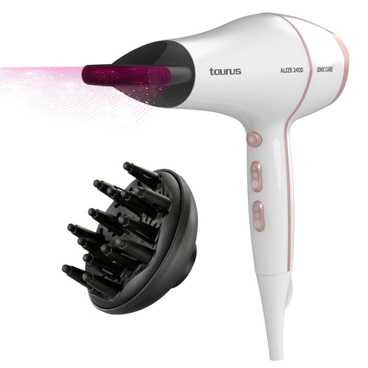 Taurus - matu fēns Alize 2400 Ionic Care | 2400W | jonu tehnoloģija spīdumam | 3 temperatūras un 2 ātrumi | aukstā gaisa poga | ergonomisks rokturis | difuzors un koncentrators