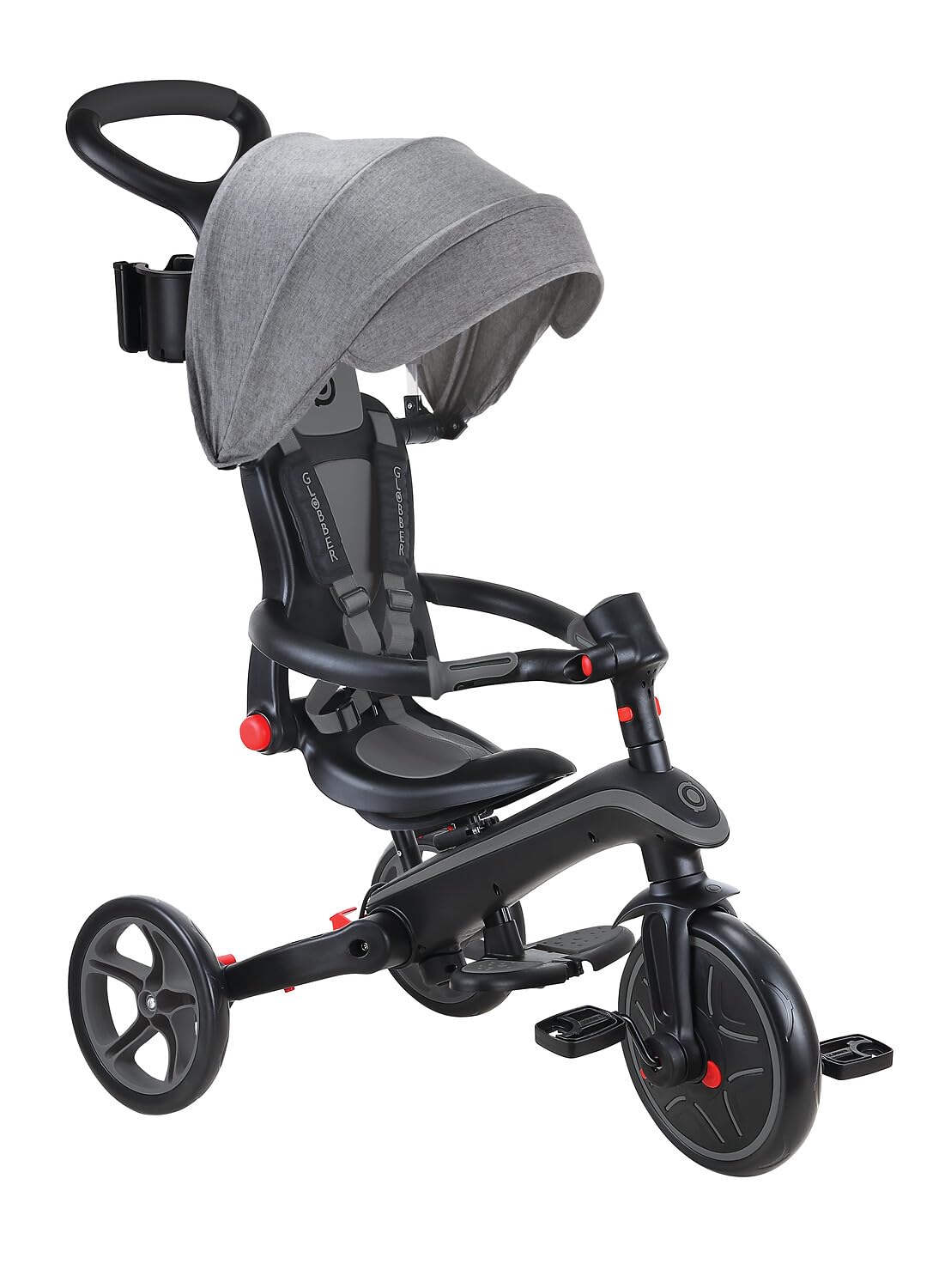 GLOBBER Explorer trīsritenis salokāms 4in1 melni pelēks – trīsritenis, skrejritenis un bērnu rati 10/8,5 Zoll – TPR sēdeklis – augstumā regulējams bērnu transportlīdzeklis