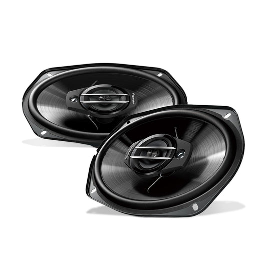 Pioneer TS-G6930F 6" x 9" (apmēram 15x23 cm) 3-ceļu koaksiālais skaļruņu komplekts ar 2 skaļruņiem (katrs 400 W maksimāli, 45 W sinus), jaudīgs skanējums, 70 mm uzstādīšanas dziļums, 151x222 mm uzstādīšanas atvere, ar režģi
