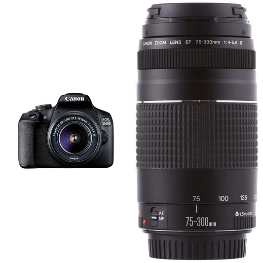 13. Canon EOS 2000D spoguļkamera - ar objektīvu EF-S 18-55 F3.5-5.6 III, melna & EF 75-300mm F4.0-5.6 III zoom objektīvs (58mm filtra vītne) melna
