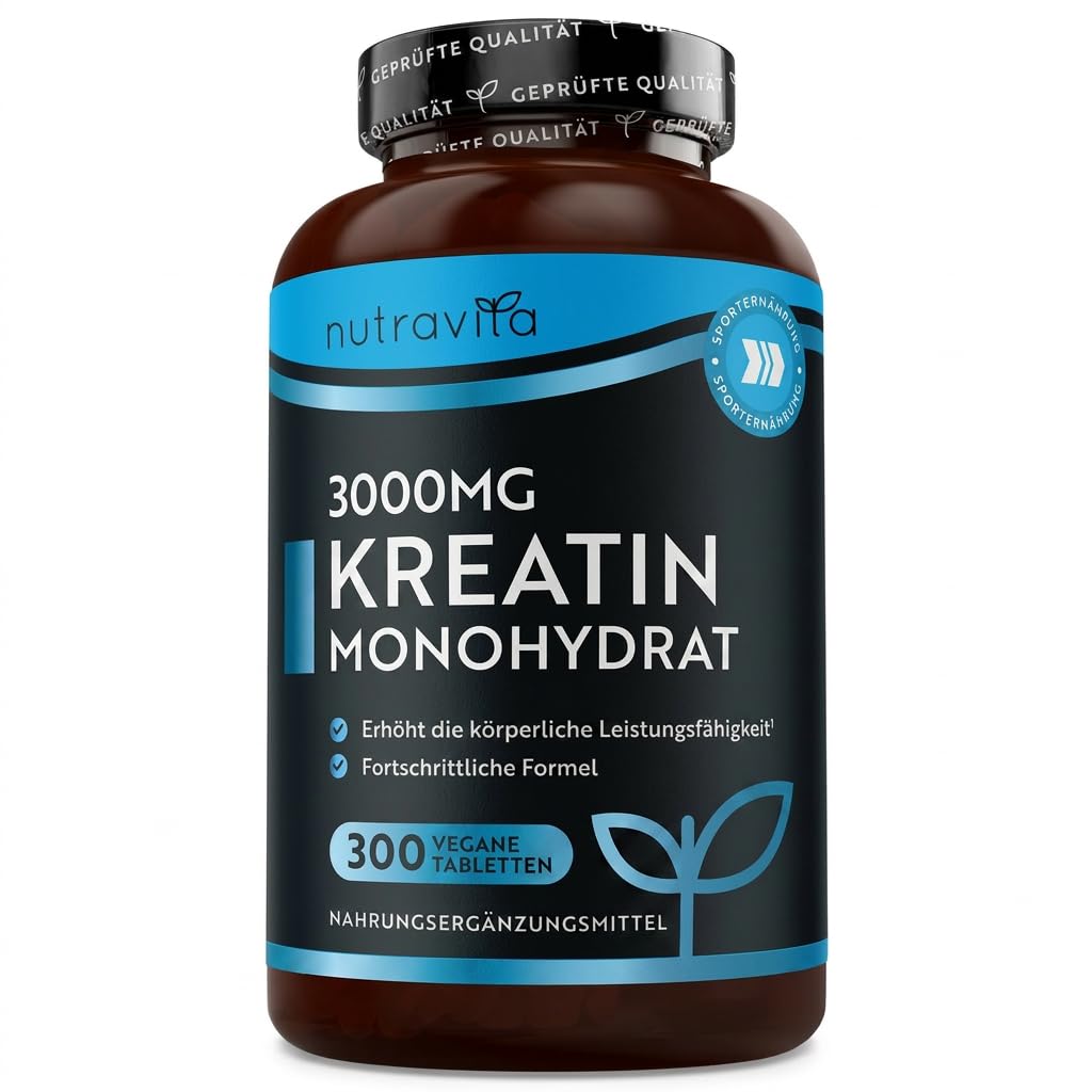 Kreatīna monohidrāts Nutravita 3000 mg - 300 kreatīna tabletes - 100 dienām