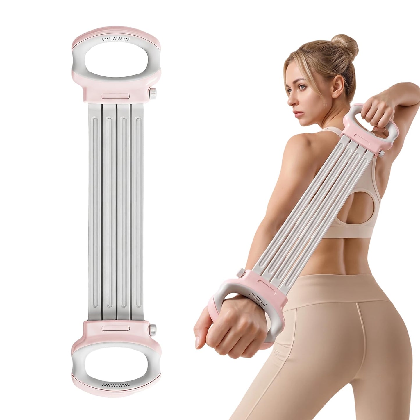 Regulējams chest expander fitness ar rokturiem, rozā pretestības lenta