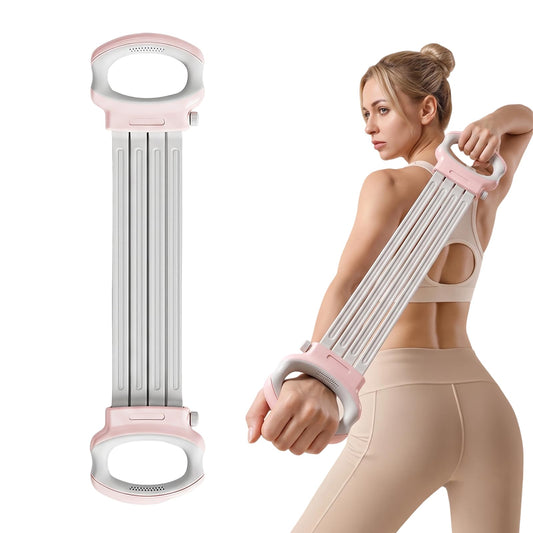 Regulējams chest expander fitness ar rokturiem, rozā pretestības lenta