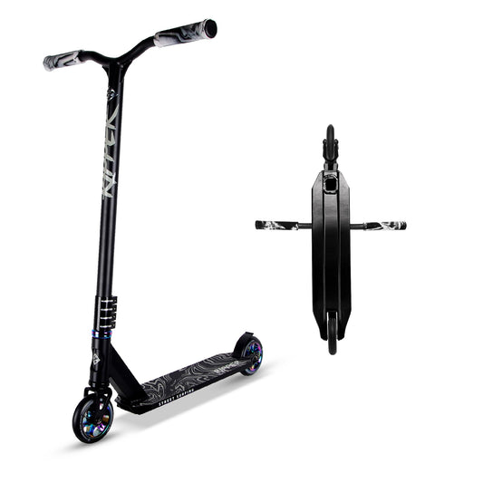 Street Surfing triku skrejritenis Ripper, izturīgs alumīnija skrejritenis, ABEC 9 lodīšu gultņi, freestyle un triku skrejritenis ar 110 mm riteņiem (Neo Shadow)