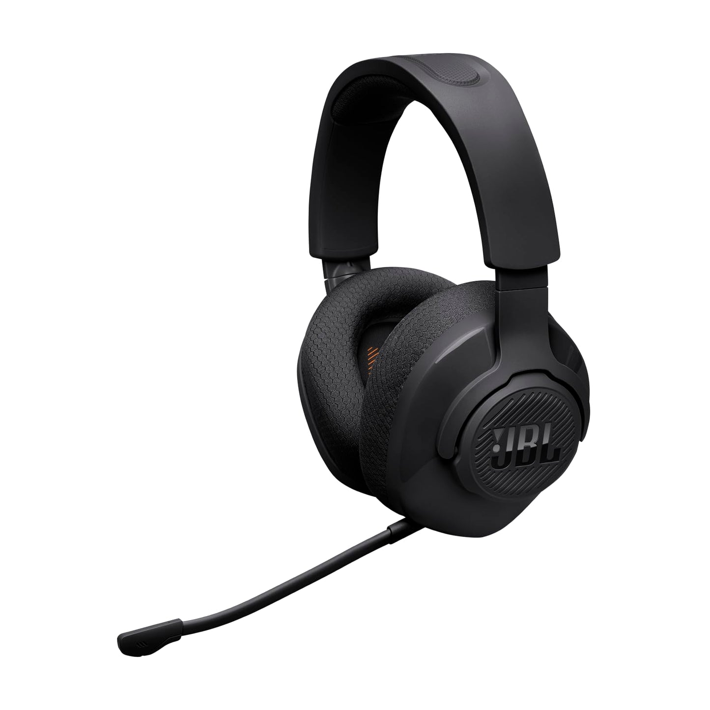 Bezvadu spēļu austiņas JBL Quantum 360 ar 2,4 GHz/Bluetooth divu bezvadu savienojumu, 22 stundu akumulatoru, daudzplatformu saderību, noņemamu mikrofonu ar izslēgšanas funkciju, melnas