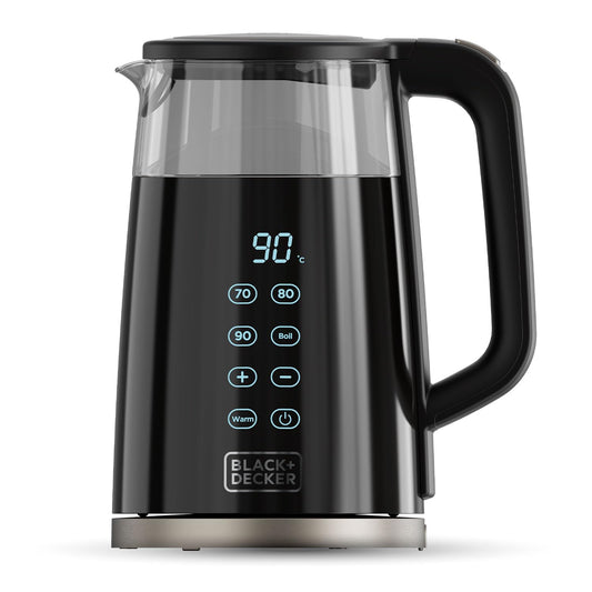 Black+Decker Elektriskā tējkanna BXKE2206E - 2200W, 1,7L, 7 temperatūras līmeņi, dubultsienu stikls, 360º rotējoša pamatne.