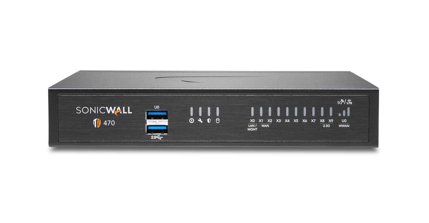 Sonicwall TZ470 tīkla drošības ierīce (02-SSC-2829) | Nākamās paaudzes ugunsmūris | Nulles pieskāriena izvietošana | 8 x 1 GbE porti, 2 x 2,5 GbE porti