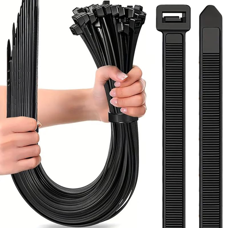 Lielie kabeļu savilcēji, 12mmx 600mm, industriāli UV izturīgi īpaši stipri kabeļu savilcēji ar 120 kg stiepes izturību, melni, 50 gab.