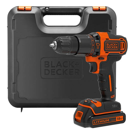 Black + Decker BDCHD18K-GB 18V impact drill - UK plug, powerful performance, user manual may not be in German.