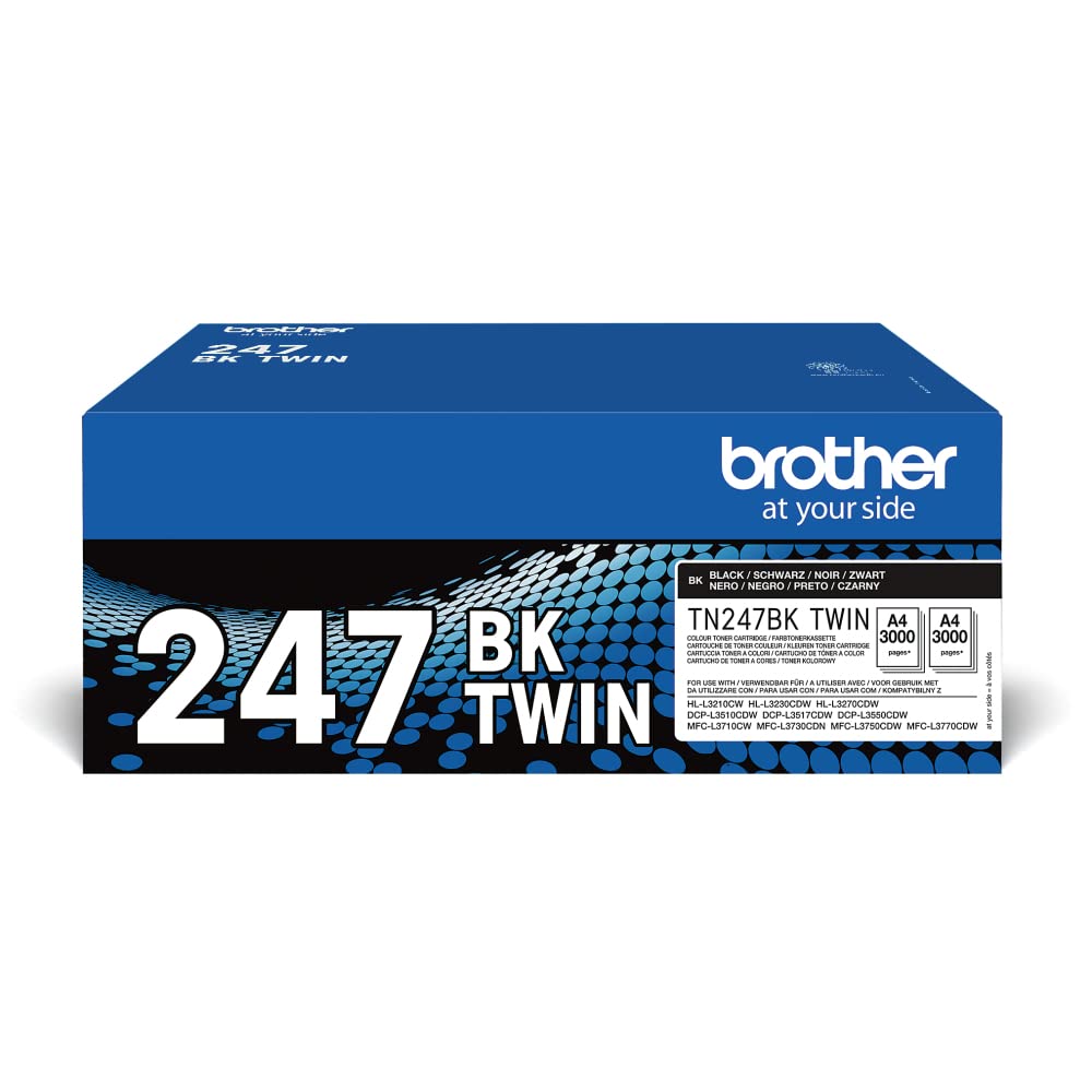 Brother TN-247BKTWIN - Black toner set with 2 cartridges, yields up to 6000 pages, compatible with multiple Brother printers.