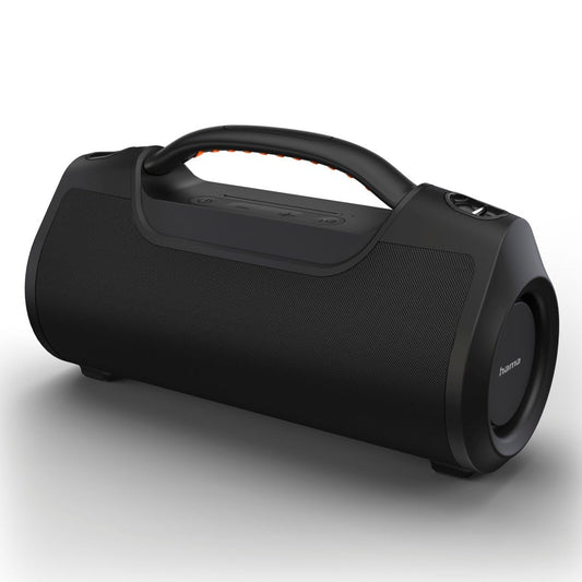 Hama mobilais skaļrunis bezvadu (ūdensizturīgs IPX6, stereo, Bluetooth 5.0, portatīvs, 60W, brīvroku sistēma, izturīga akumulators, ballītēm, iebūvēta powerbank, Mini Jack 3,5mm, AUX) melns
