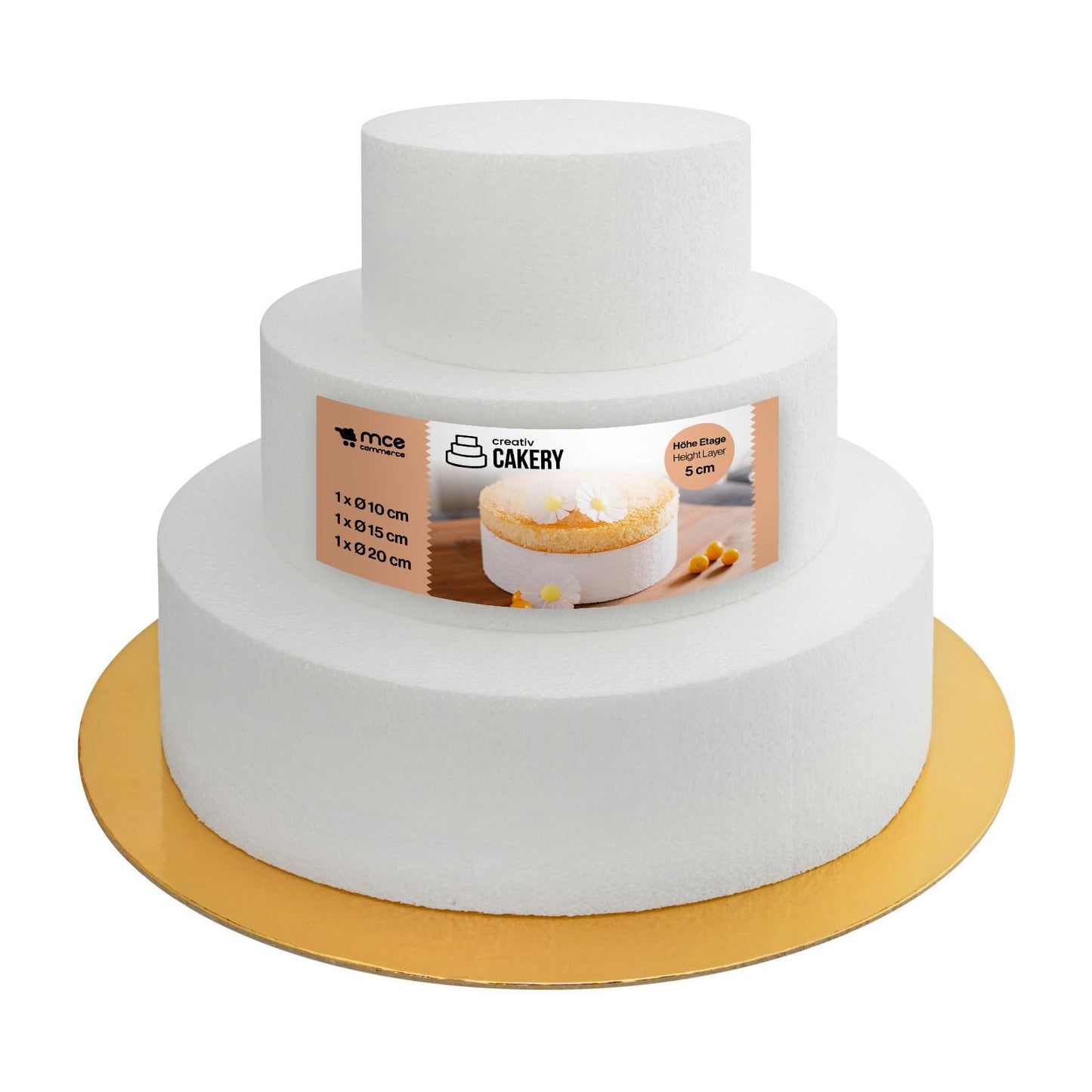 Tortes dekorēšanas putuplasta forma MCE-Commerce A3995994, 3 līmeņi, Ø 10/15/20 cm, augstums 15 cm, balta
