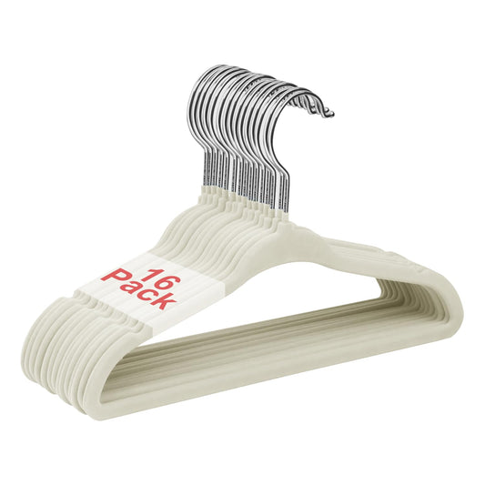 Bērnu drēbju pakaramie Wellong samta, 28cm, 16 gab., bēšs