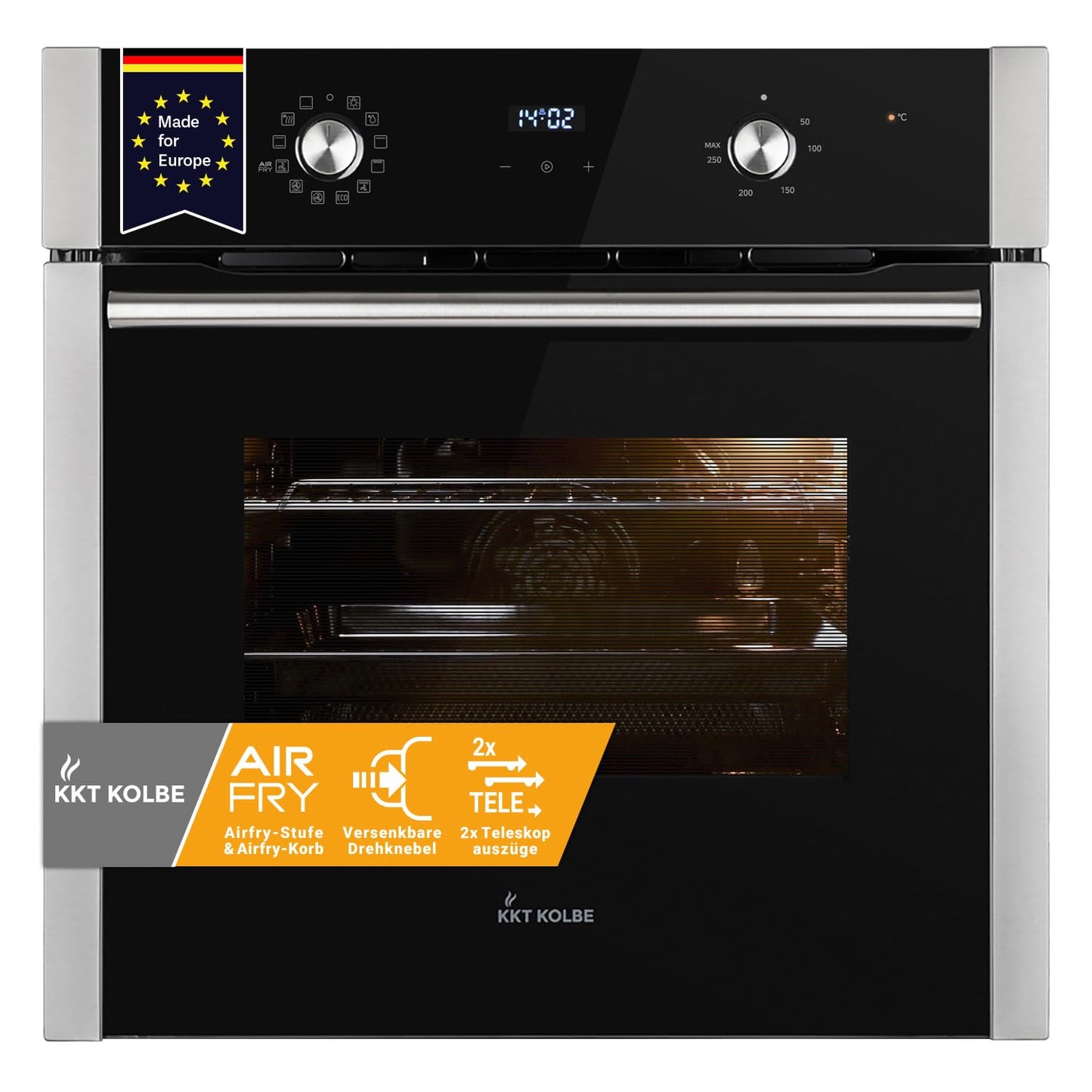 KKT KOLBE AirFryer iebūvējamā cepeškrāsns BO8810SS, 60 cm, 70 L, melna sudraba