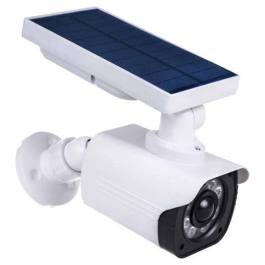 Maclean SOL1800S Kamera imitācija ar LED gaismu uzraudzības kamera PIR kustību sensors dummija kamera saules enerģijā darbināta piemērota ārējai lietošanai IP66 ūdensizturīga