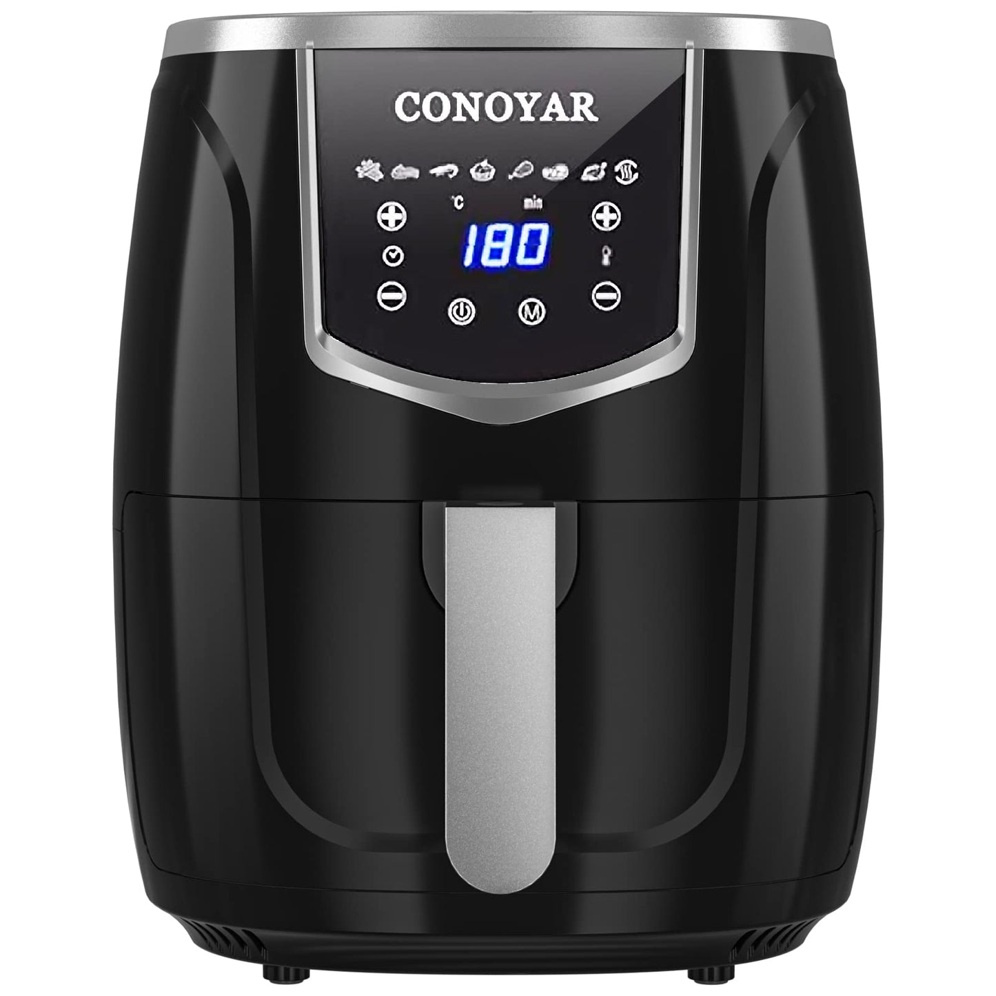 CONOYAR karstā gaisa fritēšanas ierīce 4,5L XXL - 1300W, digitālais LED skārienekrāns, 8 programmas, precīza temperatūras kontrole.